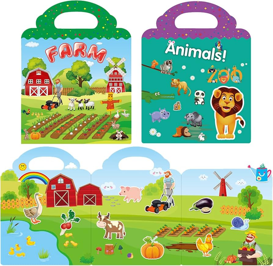 Reusable Sticker Book for Kids 2-4, Farm Sticker Animal Stickers for Toddlers, Static Acitvity Bo... | Amazon (US)