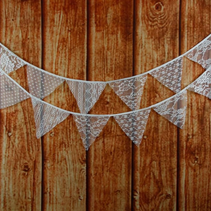 LOVENJOY White Floral Lace Pennant Banner, Fabric Triangle Lace Bunting Flag Garland - 10.8 Feet | Amazon (US)
