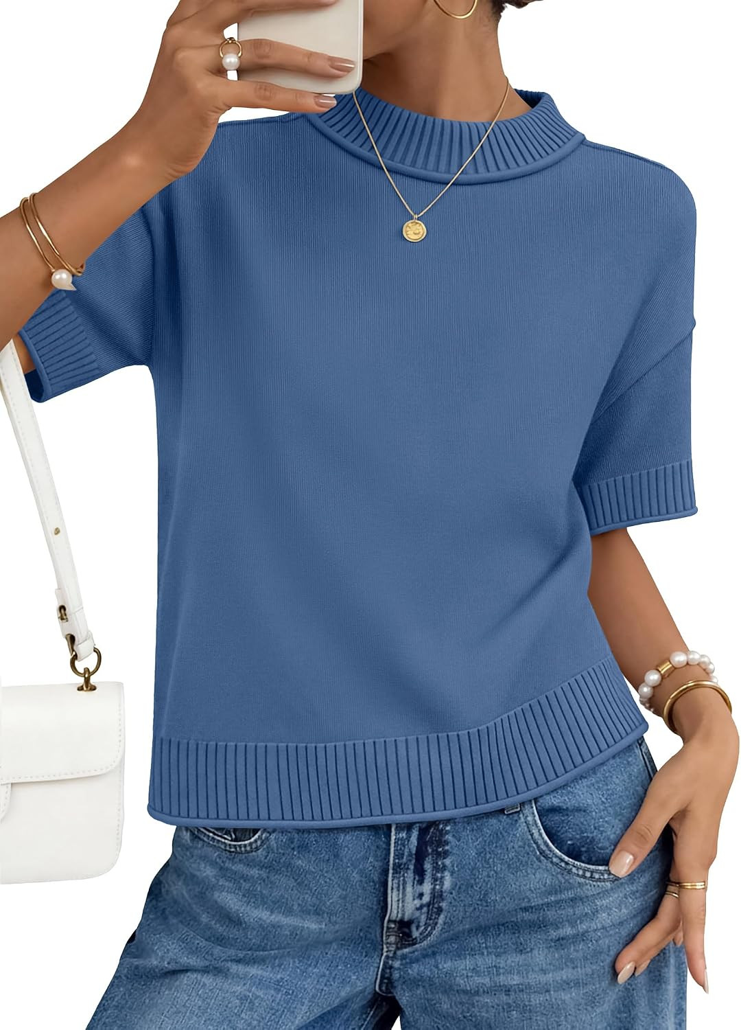 ZESICA Women's Summer Short Sleeve Loose Knit Sweaters Tops | Amazon (US)
