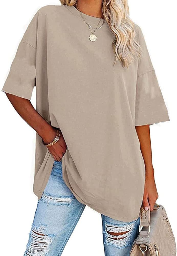 Oversized T Shirts for Women Loose Fit Crewneck Short Sleeve Tops Summer Casual Blouse Y2K 2024 B... | Amazon (US)