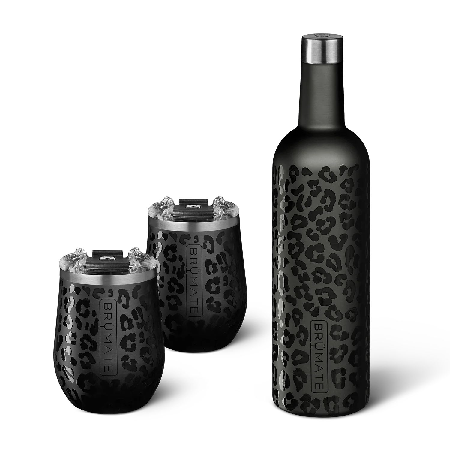Winesulator + 2 Uncork'd XL Wine Tumblers/Lids | Onyx Leopard MÜV | BruMate
