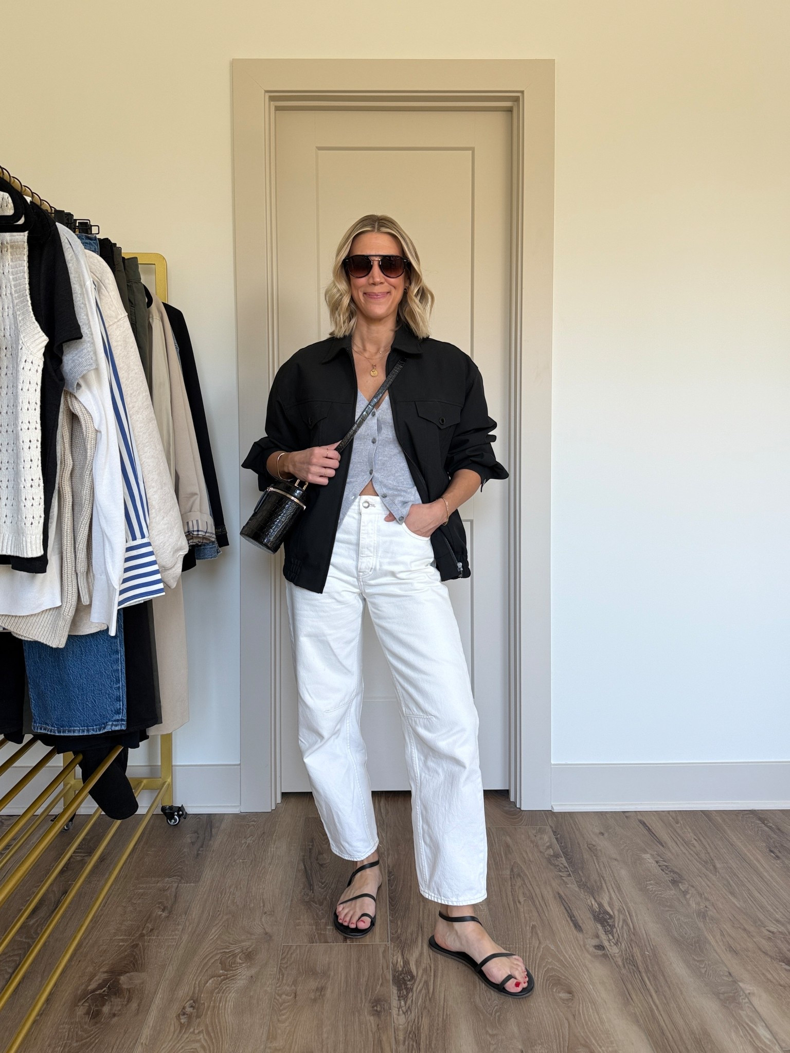 Wearing 24 jeans (run big), small cardigan, small bomber jacket, sandals tts

#LTKOver40 #LTKootd #LTKgrwm