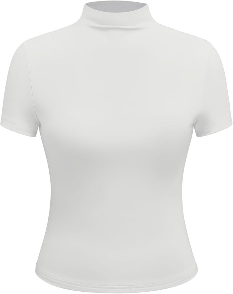 CIDER High Stretch Double Layered Turtle Neck Solid Short Sleeve Top | Amazon (US)