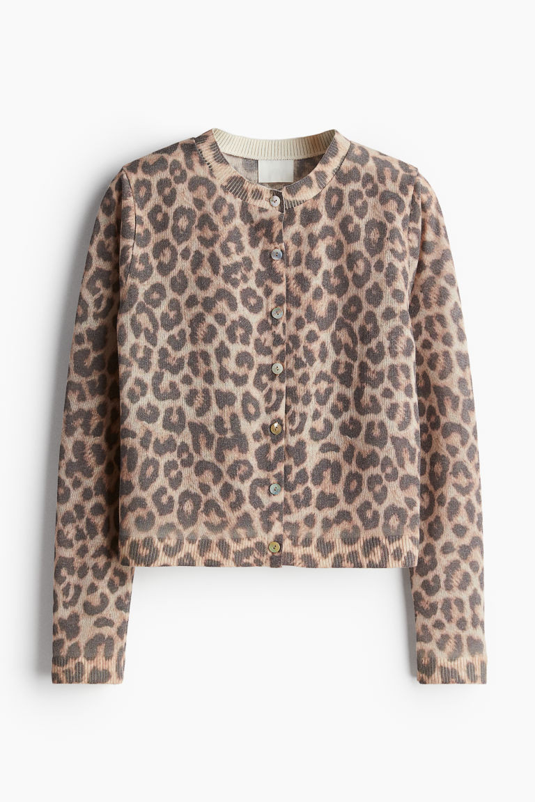 Fine-Knit Cardigan - Beige/leopard print - Ladies | H&M US | H&M (US + CA)