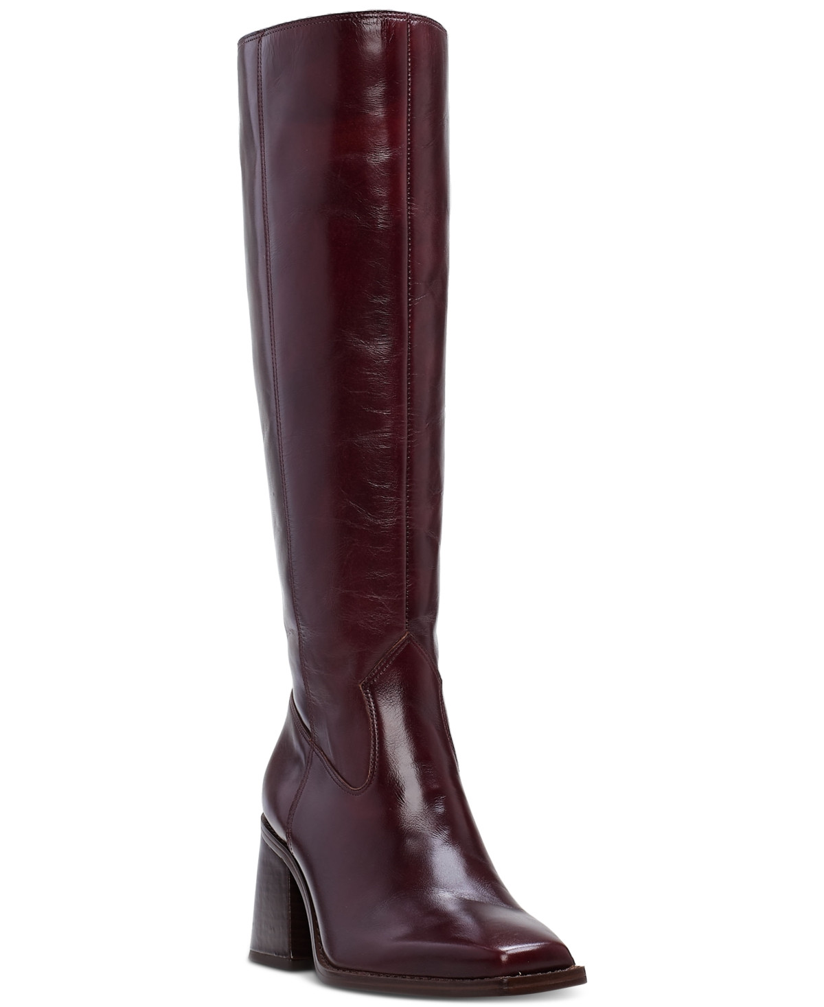 Vince Camuto Womens's Sangeti Block-Heel Wide-Calf Knee-High Boots - Dark Mahogany Leather | Macy's