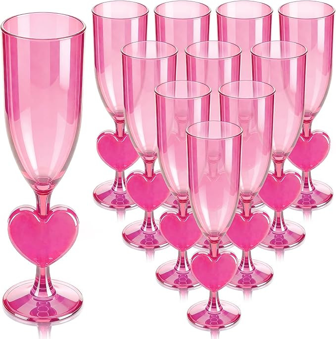 12 Pcs Heart Shaped Champagne Flute Valentine's Day 6 oz Acrylic Martini Glasses Galentine's Day ... | Amazon (US)
