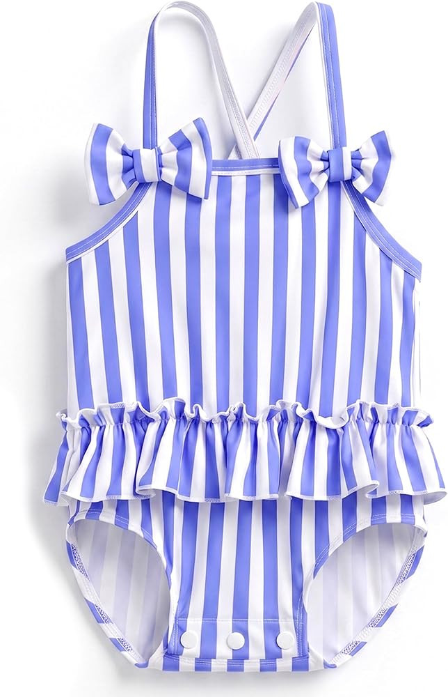 Baby Swimsuit Girl Toddler Bathing Suit Stripe/Floral One Piece Newborn Infant Ruffle Swimwear Su... | Amazon (US)