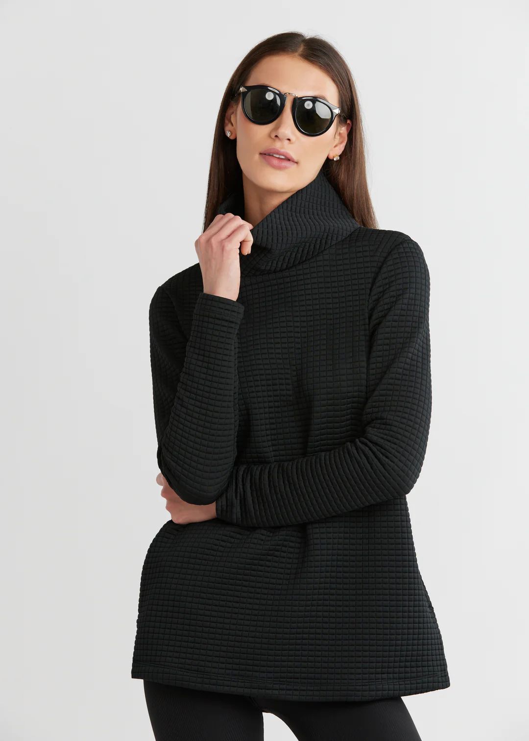 Cobble Hill Turtleneck in Waffle (Black) | Dudley Stephens