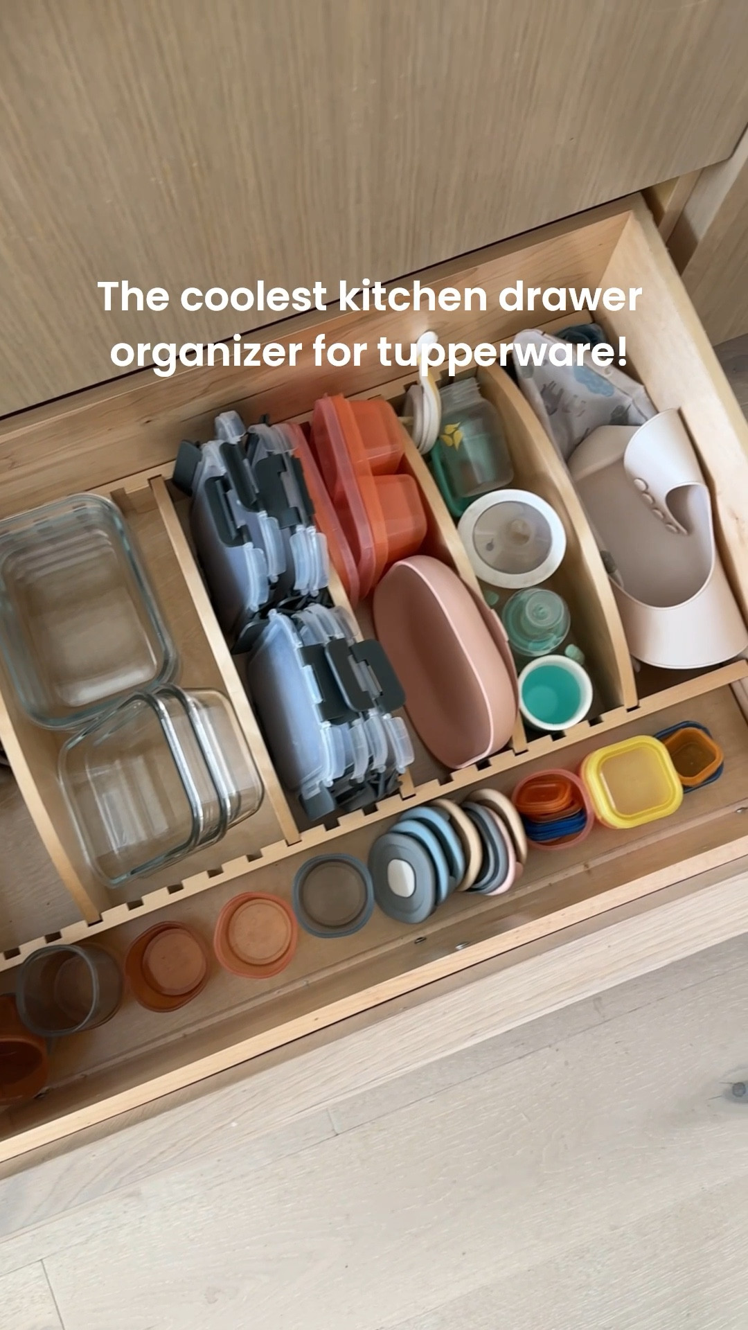 This drawer insert for organizing food storage containers is a kitchen game changer! The dividers are fully adjustable and it’s made from sturdy wood. Obsessed! And it’s half off right now!

We use it for Tupperware and also for storing baby stuff like bibs and sippy cups. #homeorganizing #kitchen #organization

#LTKSaleAlert #LTKHome #LTKFamily