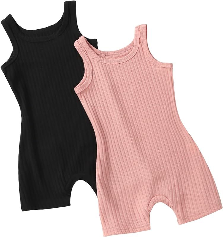 Cozyease Girls' 2 Piece Solid Unitard Jumpsuit Ribbed Knit Skinny Scoop Neck Tank Romper | Amazon (US)