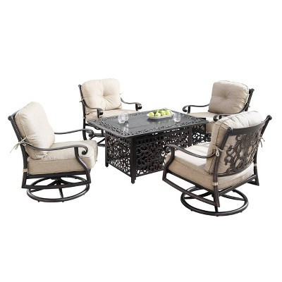 5pc Set with 48" Rectangle Outdoor Aluminum Fire Table & Four Swivel Rocking Chairs & Wind Blocker - Oakland Living | Target