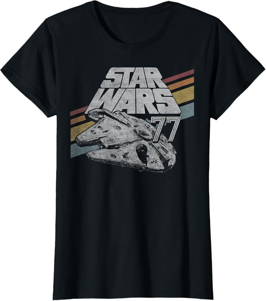 Star Wars Halc\u00f3n Milenario 77 Retro Raya Diagonal Disney+ Camiseta | Amazon (US)