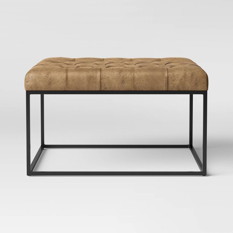 Trubeck Tufted Faux Leather Metal Base Cocktail Ottoman Brown - Project 62™ | Target