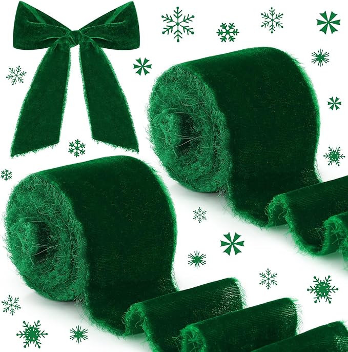 6 Yards Velvet Wrapping Ribbon, 2 Roll Wedding Silk Frayed Handmade Velvet Ribbon for Wrapping We... | Amazon (US)