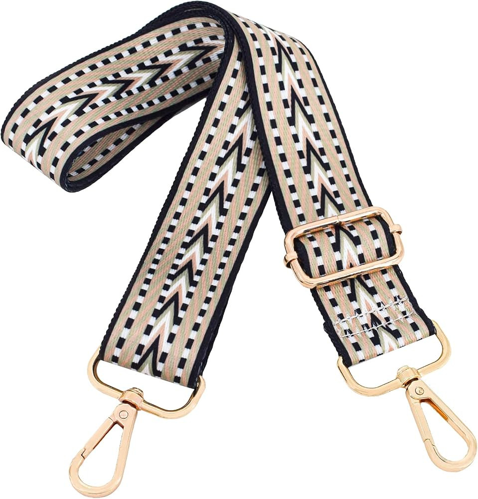 ROYGBCP Purse Strap Replacement Crossbody Handbag Stripe Wide Adjustable, Khaki V1-Gold Hardware | Amazon (US)