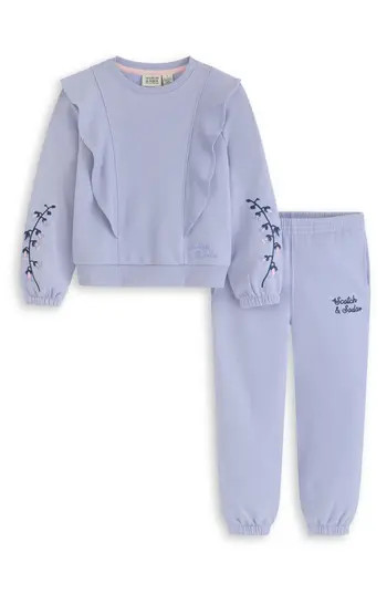 Scotch & Soda Kids' Floral Embroidered Fleece Sweatshirt & Sweatpants Set in Sweet Lavender at Nordstrom Rack, Size 6X | Nordstrom Rack