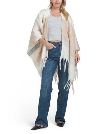 Striped Kimono With Noodle Fringe For Women, Polyester | TJ Maxx