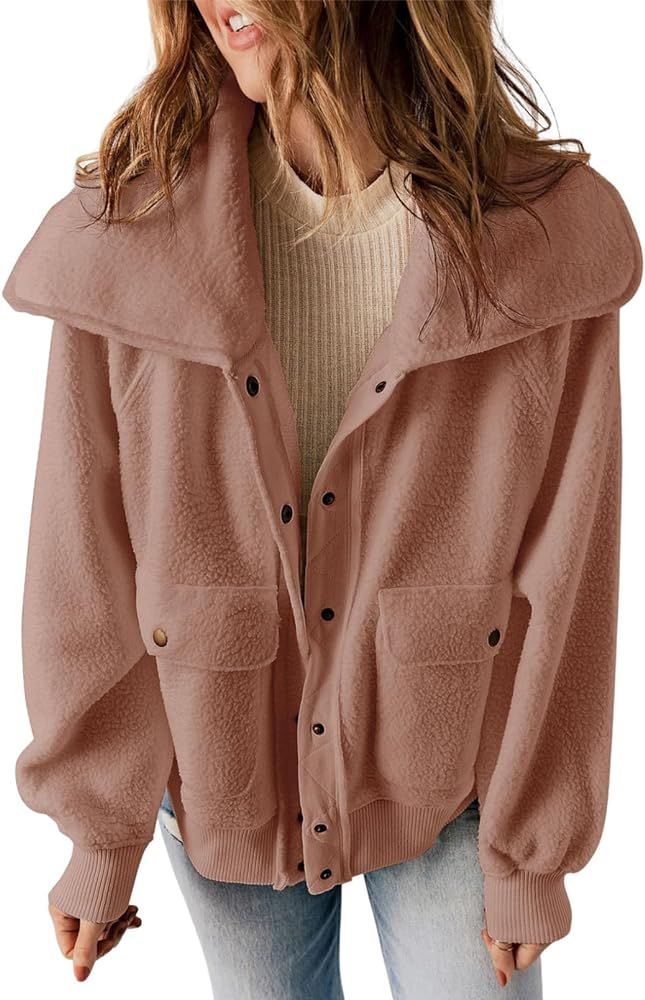 Dokotoo Women Fleece Jacket Fuzzy Winter Long Sleeve Shackets Short Coats Snap-Up Sherpa Outerwea... | Amazon (US)