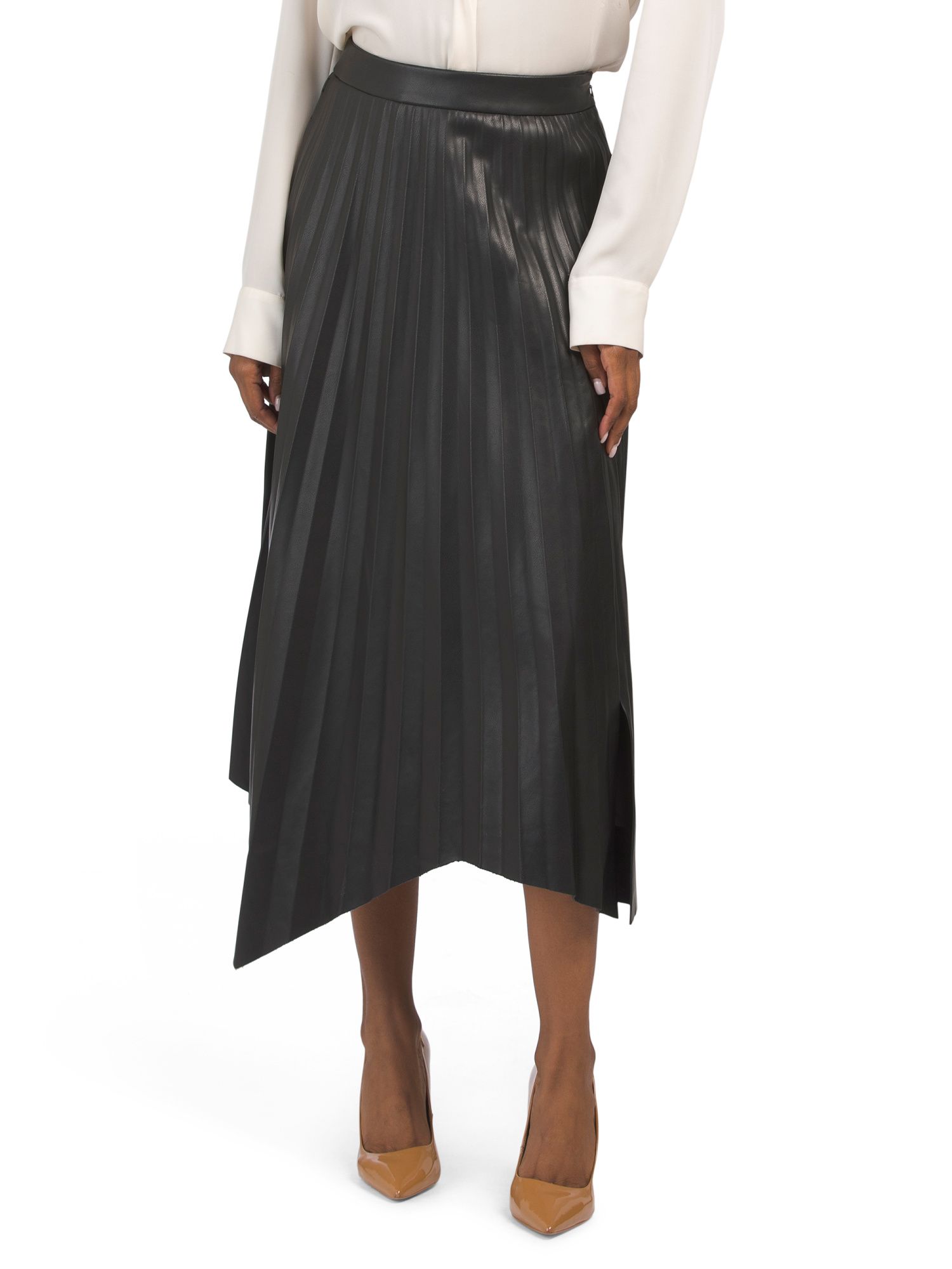 Faux Leather Asymmetrical Pleated Skirt | TJ Maxx