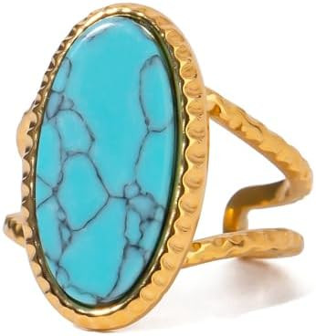 Boho Western Turquoise Ring, Oval Turquoise Gemstone December Birthstone Open Adjustable Statemen... | Amazon (US)