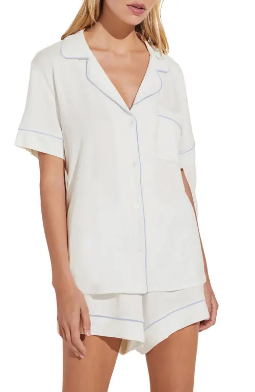 Eberjey Gisele Relaxed Short Pajamas in White/ice Blue at Nordstrom, Size Small | Nordstrom