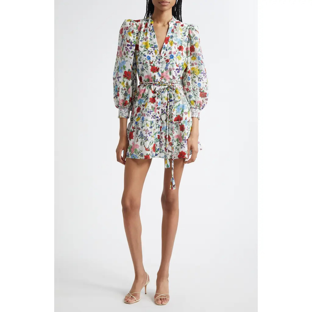 Alice + Olivia Antonette Floral Belted Cotton & Silk Minidress in Dollhouse at Nordstrom, Size 8 | Nordstrom