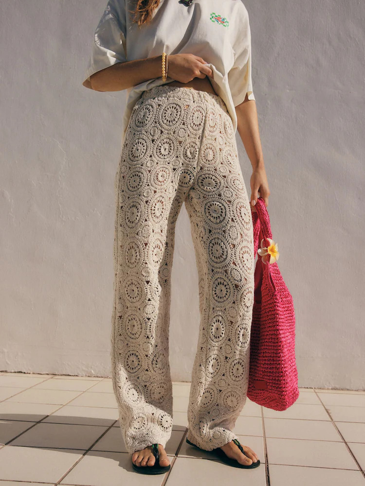 Camel Crochet Wide Leg Trousers | Next US