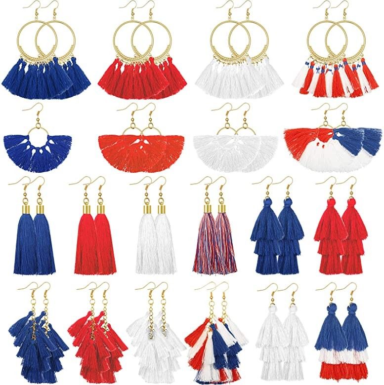 20 Pairs Patriotic Tassel Earring Tassel Hoop Earrings Tassel Dangle Earrings Long Layered Dangle... | Amazon (US)