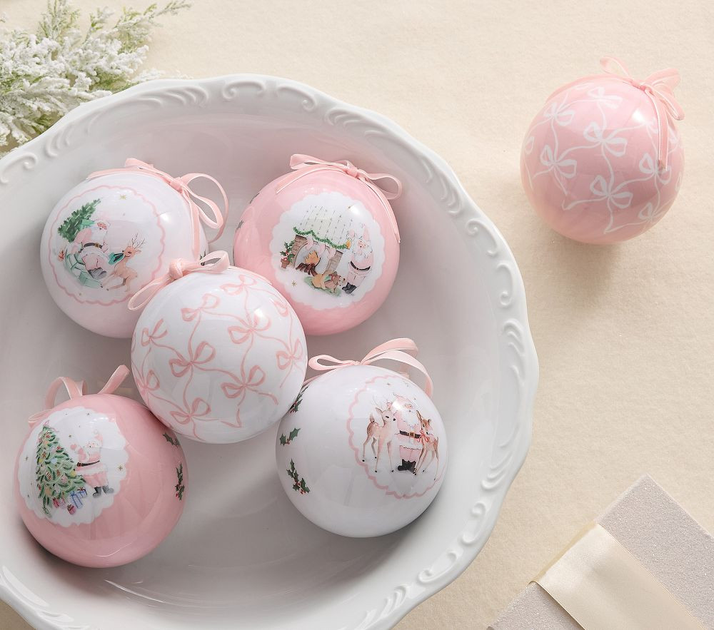 Pink Santa Decoupage Ball Ornaments, Set of 6 | Pottery Barn Kids