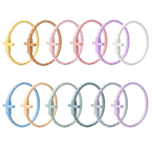 Jesus Cross Silicone Bracelets, Rubber Cross Bracelet Collection with Religious Design, Christian Silicone Bracelets for Faith Expression, Colorful Rubber Wristbands for Church Events (12 PCS Large) | Amazon (US)