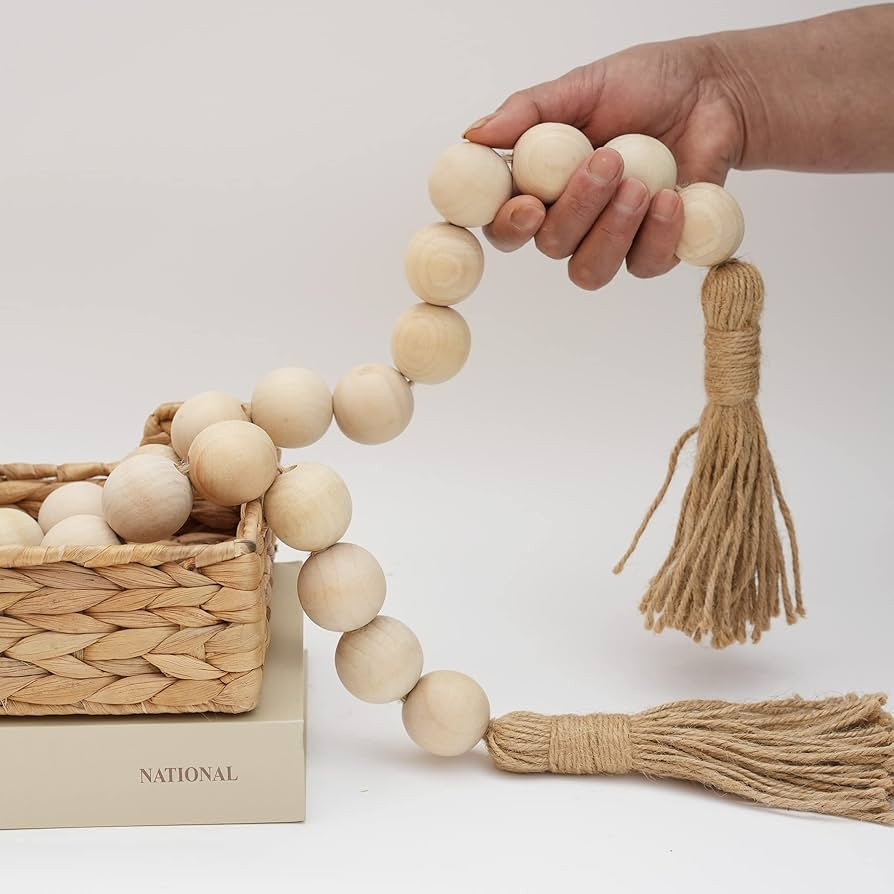 RUIRUICO Large Chunky Wood Bead Garland with 1.4" Diameter Wooden Beads, 41" Long Wooden Beads Ga... | Amazon (US)