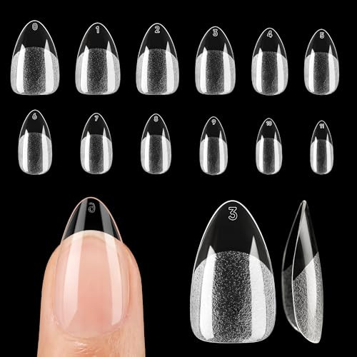 UNA GELLA Short Almond Gel Nail Tips Half Matte Short Almond Gel Nail Tips Full Cover Strong&Lasting Clear Gelly Acrylic False Nails Tips 120pcs DIY Nail Art Salon 12 Sizes for Women | Amazon (US)