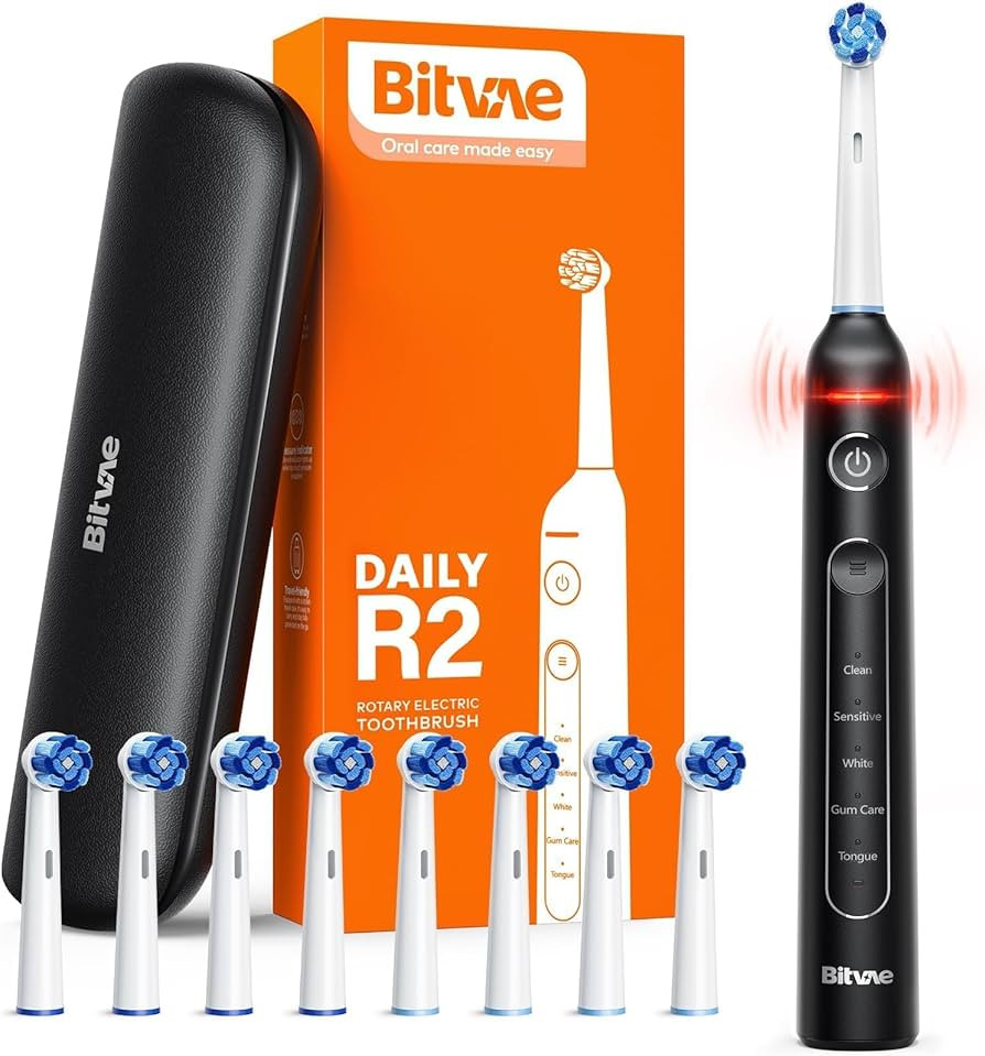 Amazon.com: Bitvae R2 Rotating Electric Toothbrush for Adults with 8 Brush Heads, Travel Case, 5 ... | Amazon (US)
