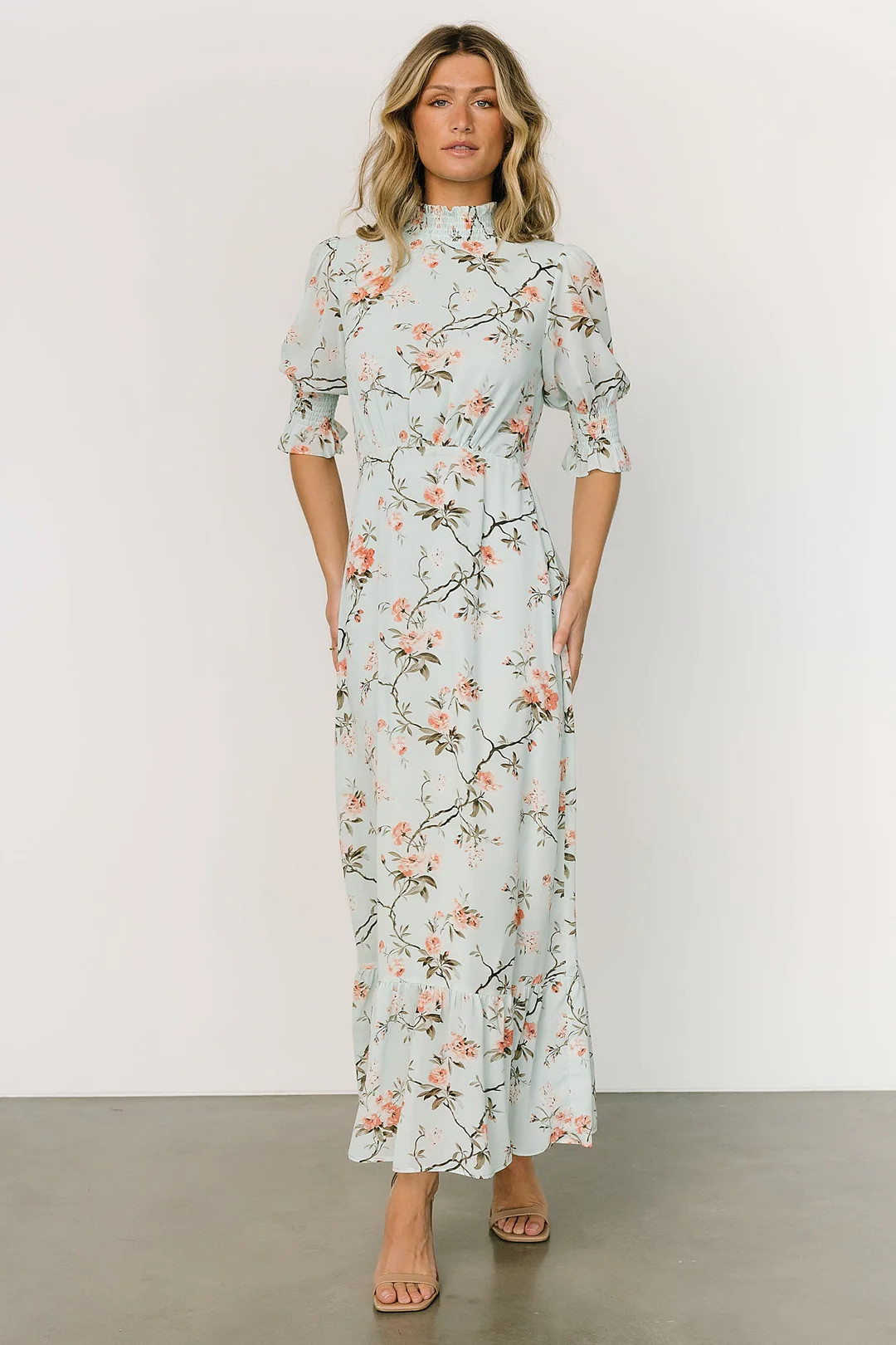 Marie Mock Neck Maxi Dress | Sky Blue Floral | Baltic Born