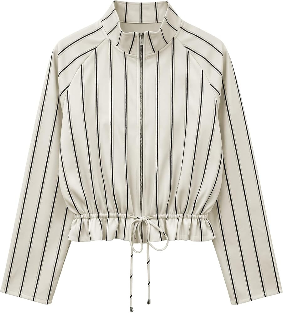 GUNEST Womens Zip Up Cropped Jackets Striped Casual Lightweight Jackets | Amazon (US)