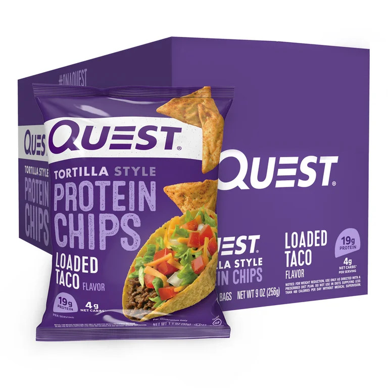 Quest Tortilla Style Protein Chips with 19g of Protein, Loaded Taco Flavor, 1.1 Oz Bags, 8 Count | Walmart (US)