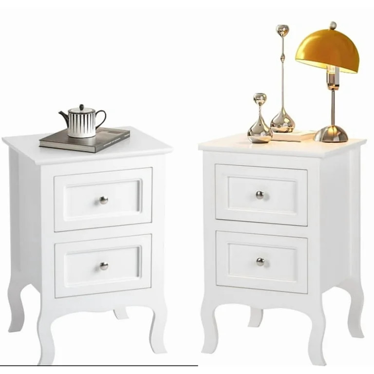 Ktaxon 2pc Nightstand End Table with 2 Drawer Bedside Table,Wood Accent Table, White | Walmart (US)