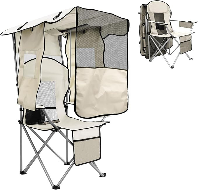 BDL Camping Chair with Canopy Shade Portable Folding Beach Chairs with Cooler, Mesh Backrest, Cup... | Amazon (US)