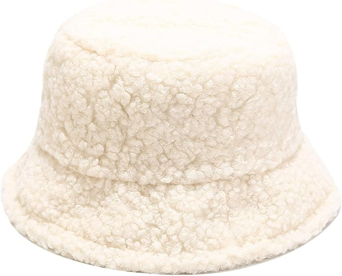 Winter Warm Plush Fuzzy Bucket Hat Faux Fur Shearling Fisherman Hats for Women | Amazon (US)