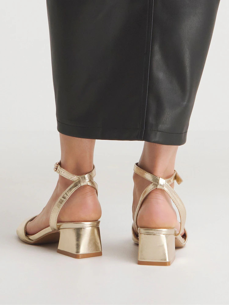 Simply Be Gold Barely There on Low Block Heels in Extra Wide Fit | Next EU