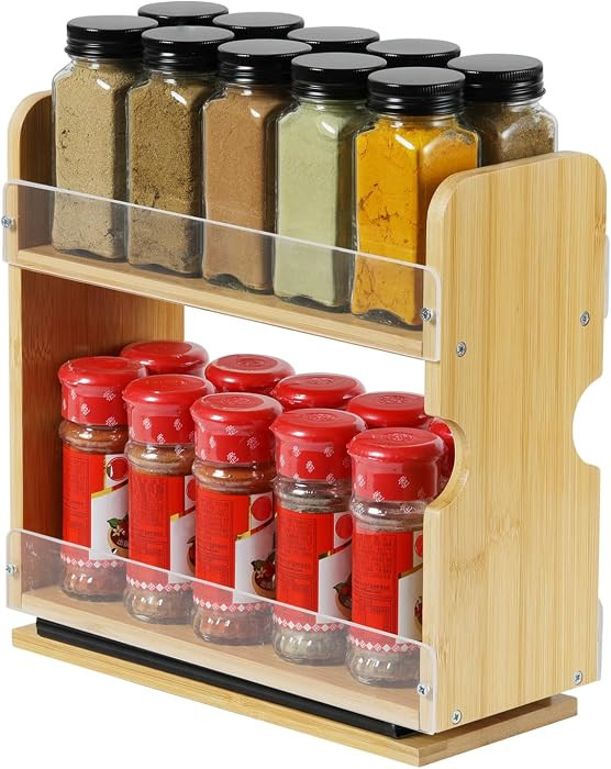 2 Tier Pull Out Spice Rack Organizer, Bamboo Sliding Spice Rack for Kitchen Cabinet, (4.4" W x 10... | Amazon (US)