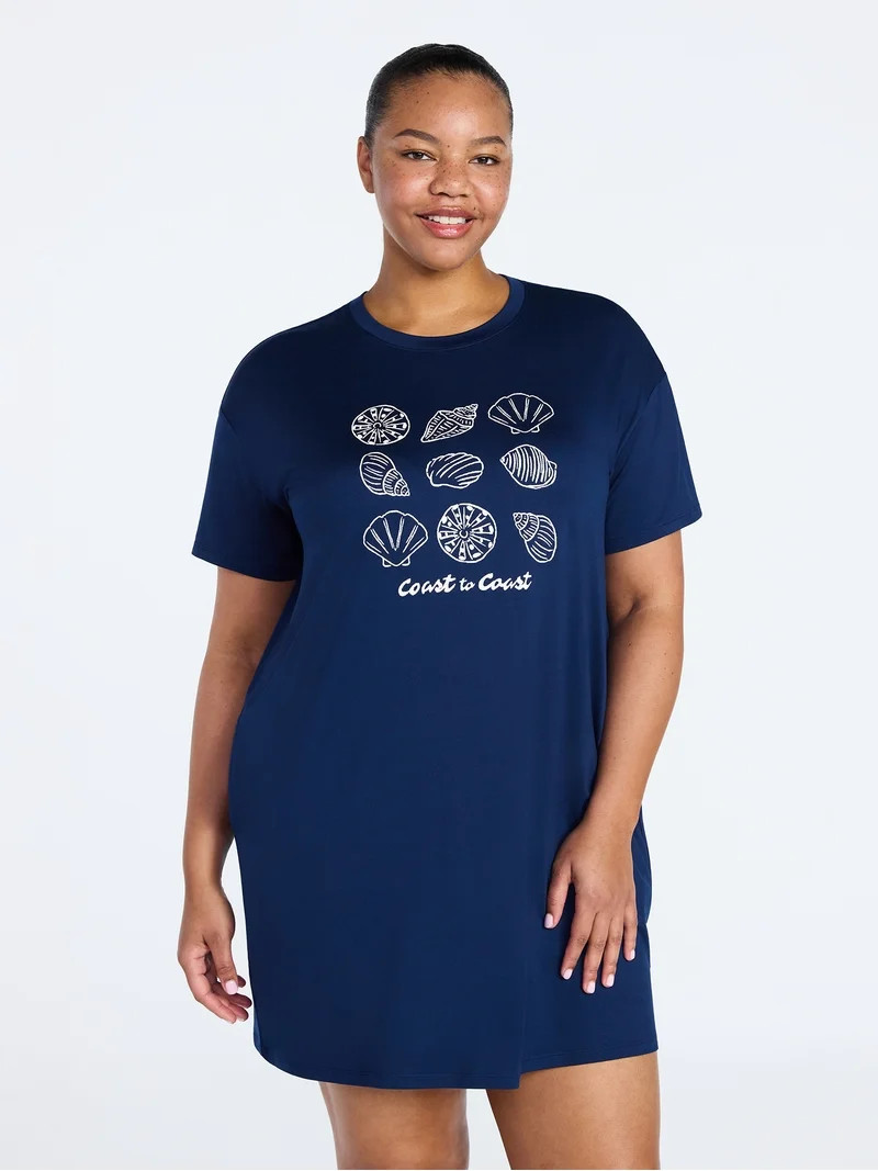 Joyspun Women’s Dreamy Soft Collection Short Sleeve Sleep Shirt, Sizes S/M-2X/3X | Walmart (US)
