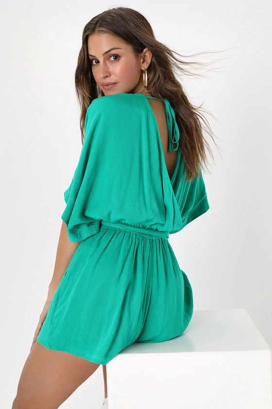 Festival Flirt Green Surplice Dolman Sleeve Romper | Lulus (US)
