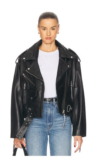 Santa Fe Moto Leather Jacket in Faded Black | Revolve Clothing (Global)
