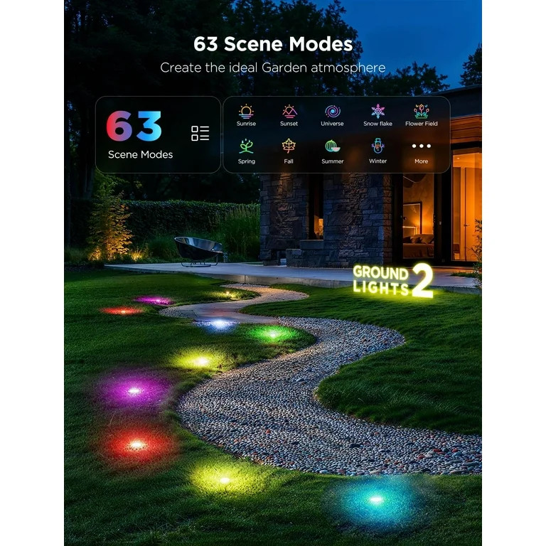 Govee Outdoor Ground Lights 2, 15 Pack RGBIC Pathway Lights with 100LM Warm White, IP67 Waterproo... | Walmart (US)
