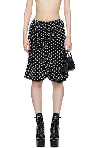 Black Polka Dot Ruched Midi Skirt | SSENSE
