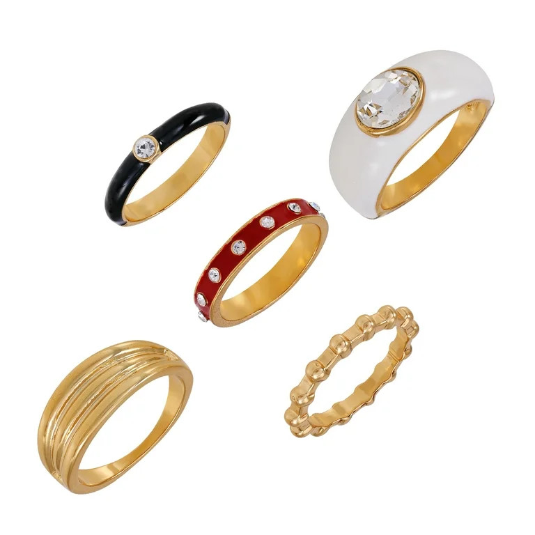 Time and Tru Women's Stone and Epoxy Band Ring Set, 5-Piece - Walmart.com | Walmart (US)
