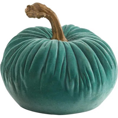 Farmhouse Decorative Fall Small Aqua Flocked Fabric Pumpkin | Rustic Fall Table Decor for Seasonal Flair | Velvet Fall Pumpkin Decor for Tables and Ma | Wayfair North America