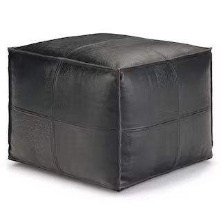 Simpli Home Bowen Boho Square Pouf in Black Genuine Leather AXCPF-44 - The Home Depot | The Home Depot