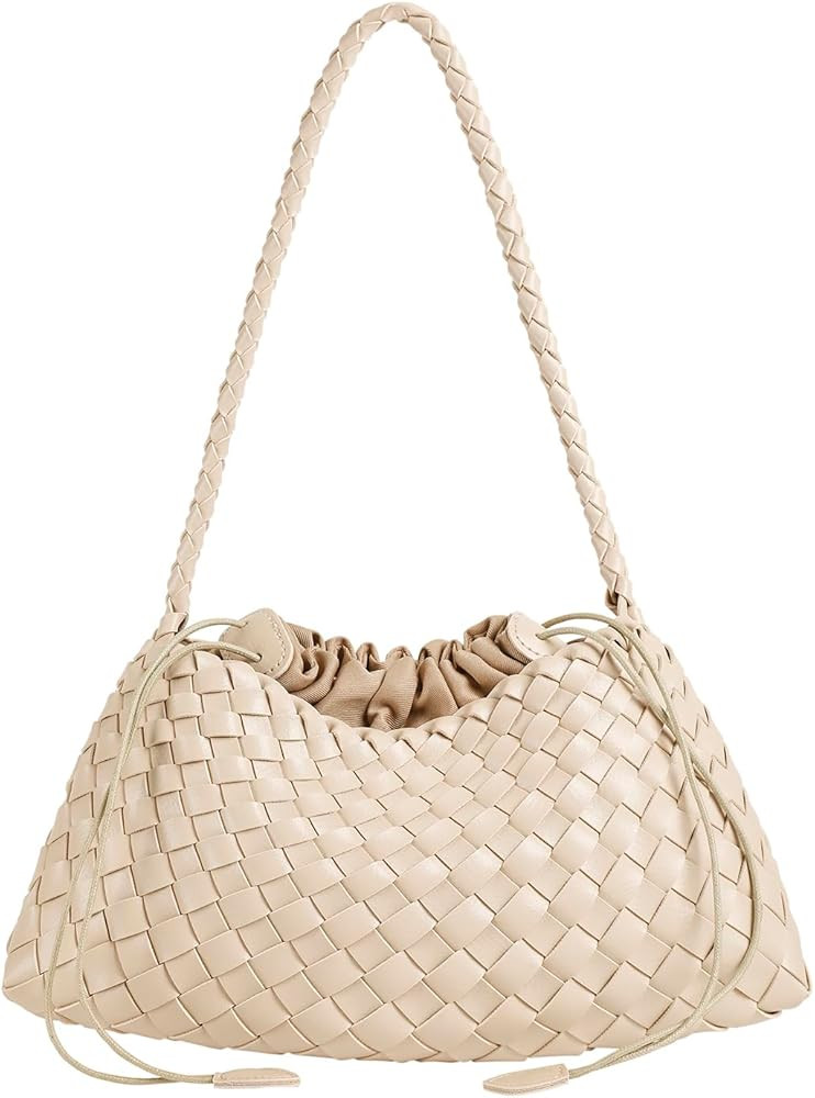 Leather Basket Woven Handbag, Vegan Leather Shoulder Cute Hobo Purse | Amazon (US)